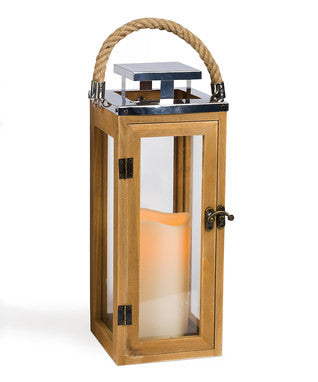 Tall Latch-Locking Wood X-Pattern Flameless Lantern