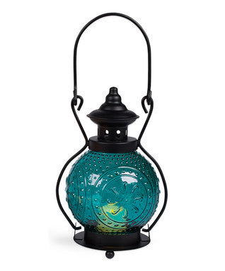 Teal Textured Lantern & Wavy-Edge Flameless Candle